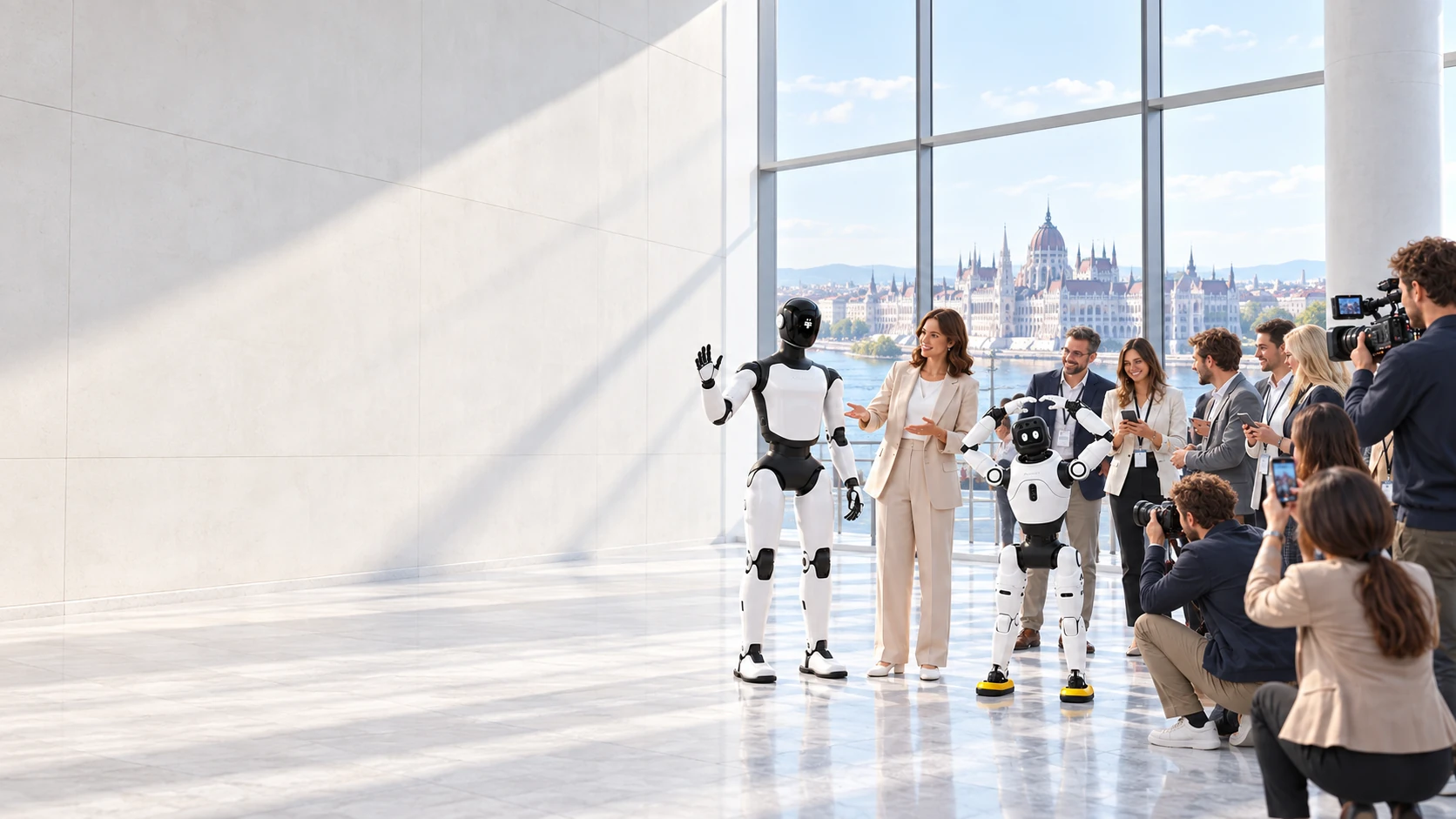 AGIBOT robotok közönség és sajtó előtti bemutatóját szemléltető kép
