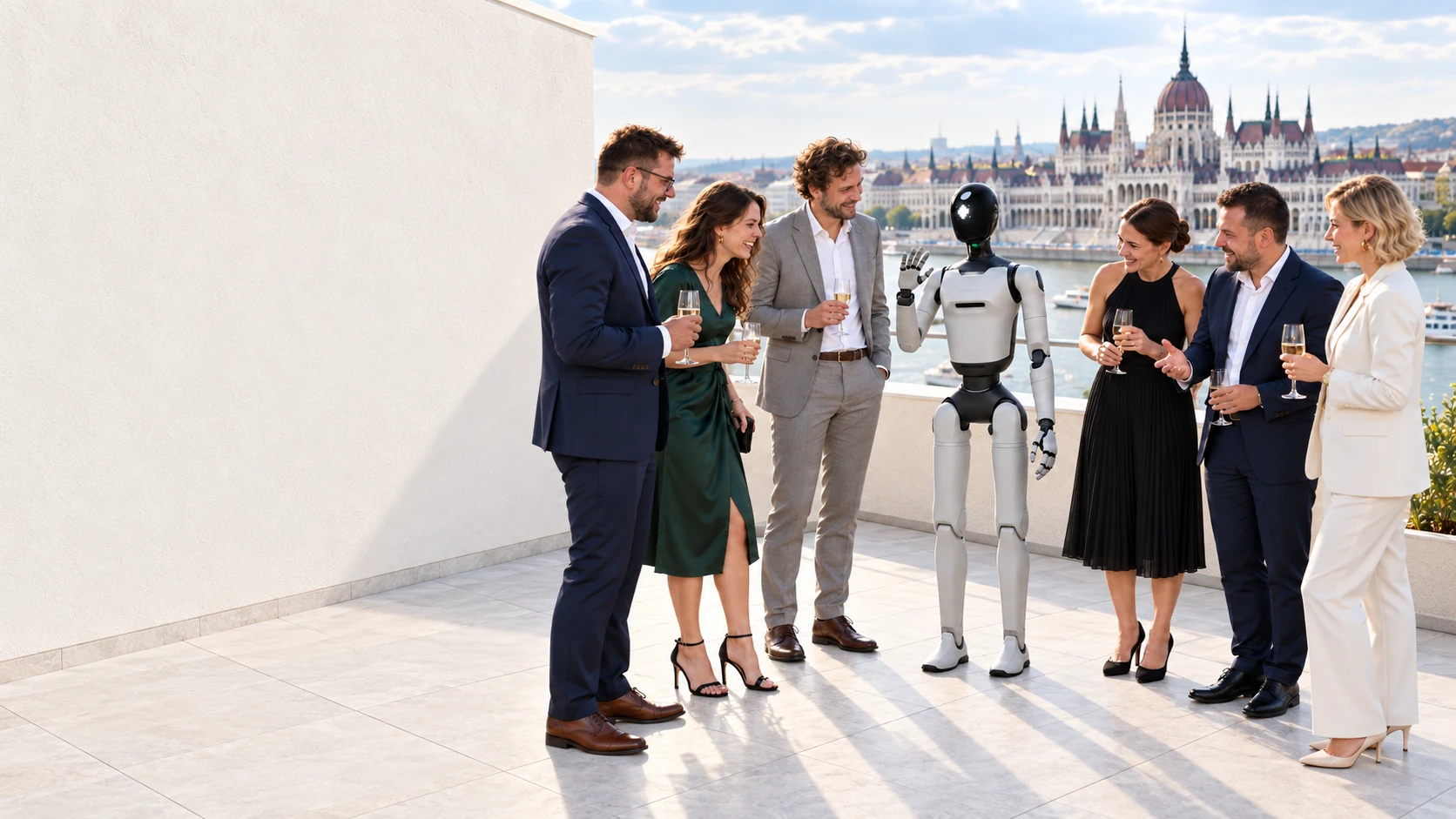 AGIBOT A3 Ultra – tetőteraszos rendezvény illusztrációja