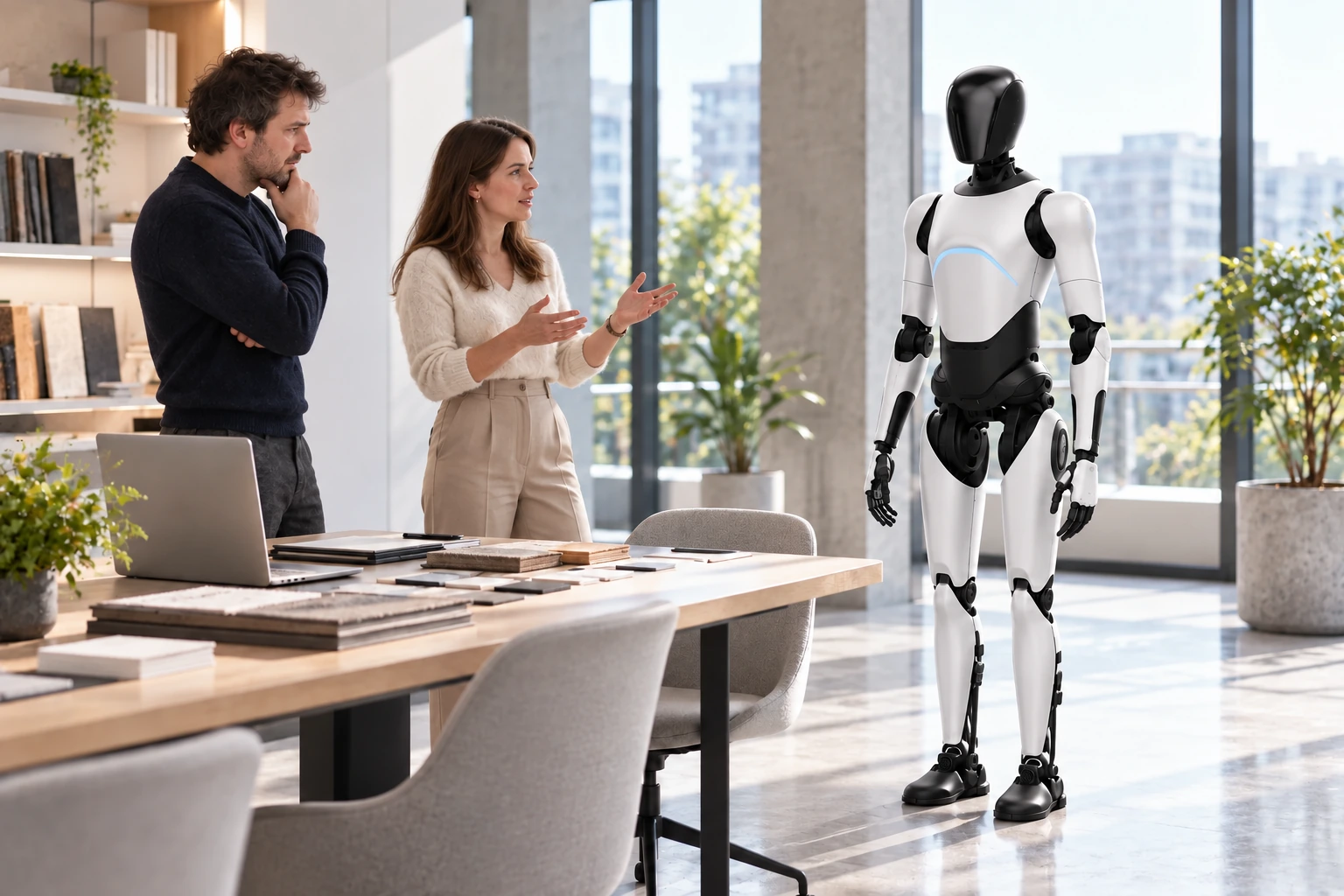 AGIBOT A2 Ultra sprejema obiskovalce pri recepciji — ilustracija uporabe AGIBOT A2 Ultra sprejema obiskovalce pri recepciji — ilustracija uporabe