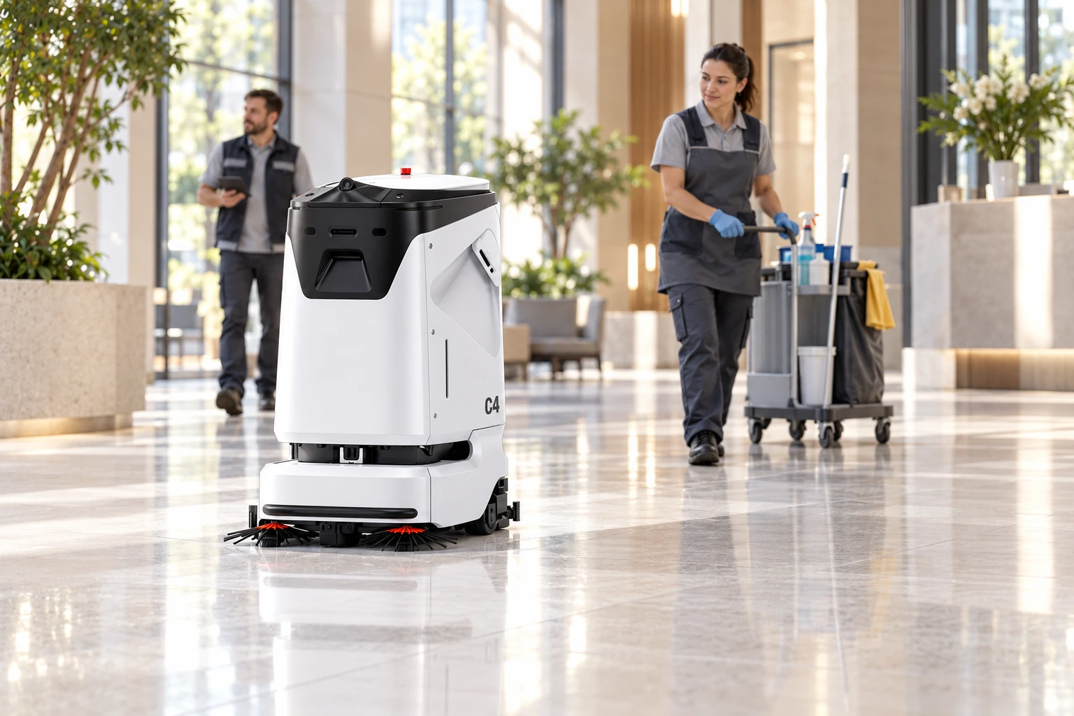 AGIBOT C4 – Kehren und Scheuern in einem Durchgang. AGIBOT C4 – Kehren und Scheuern in einem Durchgang.