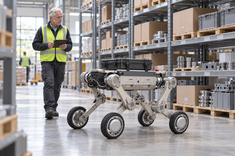 AGIBOT D1 Max – Transport von Ausrüstung in einem Lager