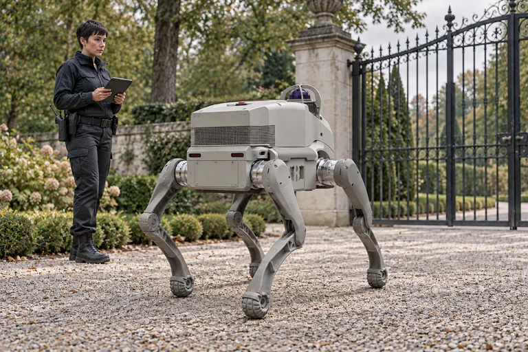 AGIBOT D1 Ultra Devriye Sistemi – Park kapısı ve çakıllı güzergâh denetimi