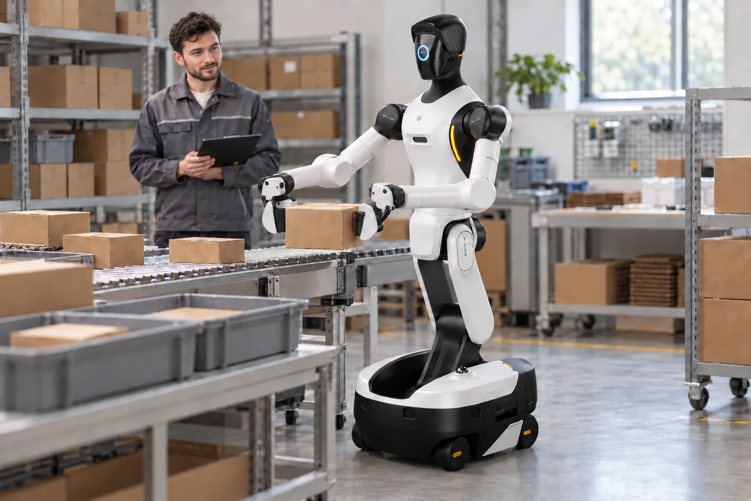 AGIBOT G2 – integrációs csomag — Csomagolási munkafolyamat — felhasználási illusztráció AGIBOT G2 – integrációs csomag — Csomagolási munkafolyamat — felhasználási illusztráció